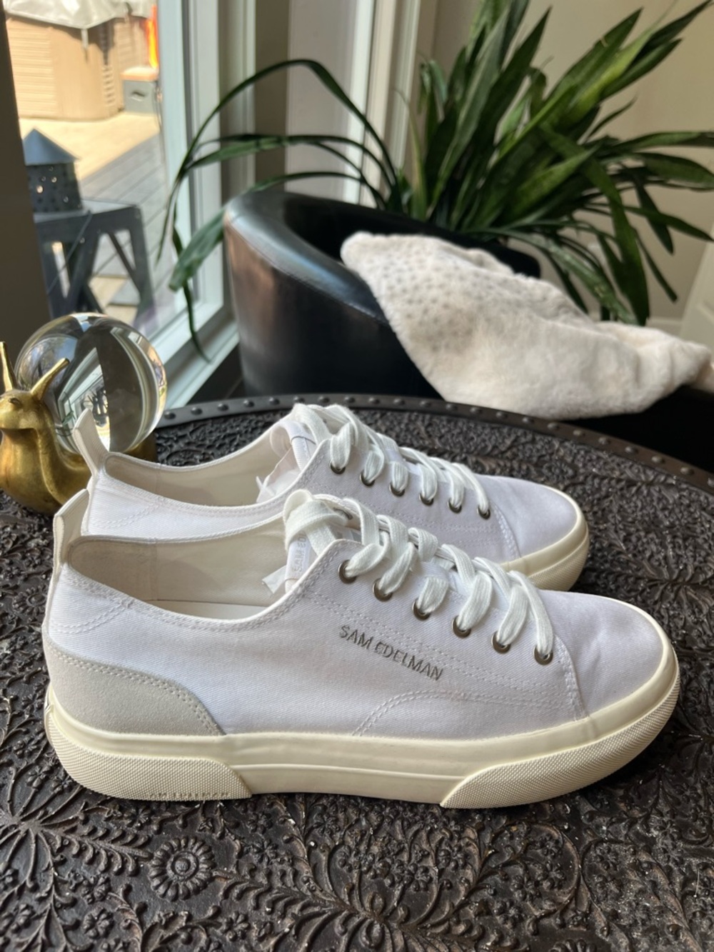 SAM EDELMAN SONIA PLATFORM WHITE CANVAS SNEAKERS 9 - Picture 6 of 12